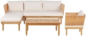 Beliani Lounge Set Akazienholz 4-Sitzer Auflagen rechtseitig cremeweiss CREMONA