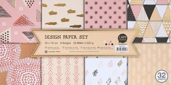 Papierblock Rosa, Design Papier mit veschiedenen Designs Goldfolien- und Glitteraufdruck veredelt, einseitig bedruckt, 30 x 15 cm, 220 g, 32 Blatt