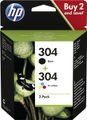 HP 304 - 2er-Pack - Schwarz, Farbe (Cyan, Magenta, Gelb) - original - Tintenpatrone