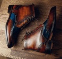New Handmade Men's Brown Blue Lace Up boot, Men's Leather Wing Cut Formal Boot