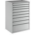 ANKE Schubladenschrank BxT 910 x 675 mm, Schubladentraglast 200 kg 9 Schubladen, Höhe 1280 mm, Front lichtgrau
