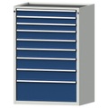 ANKE Schubladenschrank, BxT 910 x 675 mm, Schubladentraglast 200 kg, 9 Schubladen, Höhe 1280 mm, Front enzianblau