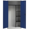mauser Stahlschrank mit Flügeltüren 3 Fachböden kurz und Garderobe lichtgrau / ultramarinblau