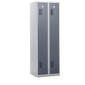 QUIPO Garderobenschrank Breite 600 mm, 2 Abteile à 298 mm, mit Zylinderschloss Korpus lichtgrau, Türen basaltgrau