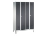 CP CLASSIC Garderobenschrank mit Füßen 4 Abteile, Abteilbreite 300 mm lichtgrau / schwarzgrau