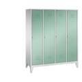CP CLASSIC Garderobenschrank mit Füßen 4 Abteile, Abteilbreite 400 mm lichtgrau / lichtgrün