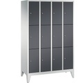 CP CLASSIC Fächerschrank mit Füßen 4 Abteile, je 3 Fächer, Abteilbreite 300 mm lichtgrau / schwarzgrau