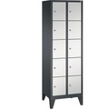 CP CLASSIC Fächerschrank mit Füßen 2 Abteile, je 5 Fächer, Abteilbreite 300 mm schwarzgrau / lichtgrau
