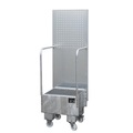 Fahrbare Auffangwanne mit Lochplattenwand 1 x 60-l-Fass stehend, LxBxH 570 x 590 x 1775 mm feuerverzinkt