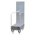 Fahrbare Auffangwanne mit Lochplattenwand 2 x 60-l-Fass stehend hintereinander, LxBxH 875 x 500 x 1685 mm mausgrau