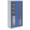 QUIPO, QUIPO Geräte- und Putzmittelschrank JUMBO Sichtfenstertüren / 1 Regalbox lichtgrau / enzianblau