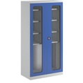 QUIPO, QUIPO Geräte- und Putzmittelschrank JUMBO Sichtfenstertüren / 2 Regalboxen lichtgrau / enzianblau