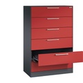 CP Karteischrank ASISTO Höhe 1292 mm, mit 6 Schüben, DIN A5 quer schwarzgrau/feuerrot