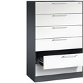 CP Karteischrank ASISTO Höhe 1292 mm, mit 6 Schüben, DIN A5 quer schwarzgrau/weiß