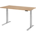 undefined, UPLINER-K - Schreibtisch, elektrisch höhenverstellbar 640 - 1290 mm, BxT 1600 x 800 mm Platte Nussbaum-Dekor