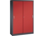 CP ACURADO Schiebetürenschrank 3 Fachböden, 2 Schließfächer, HxBxT 1950 x 1200 x 400 mm schwarzgrau / feuerrot