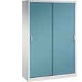 CP ACURADO Schiebetürenschrank 3 Fachböden, 2 Schließfächer, HxBxT 1950 x 1200 x 500 mm lichtgrau / wasserblau
