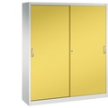 CP ACURADO Schiebetürenschrank 6 Fachböden, 2 Schließfächer, HxBxT 1950 x 1600 x 400 mm lichtgrau / sonnengelb