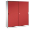 CP ACURADO Schiebetürenschrank 6 Fachböden, 2 Schließfächer, HxBxT 1950 x 1600 x 500 mm lichtgrau / feuerrot