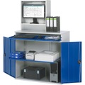 RAU Computer-Arbeitsstation Monitorgehäuse, 1 Ausziehboden Breite 1100 mm, lichtgrau / enzianblau