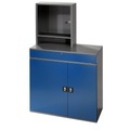 RAU Computer-Arbeitsstation Monitorgehäuse, 1 Ausziehboden, 2 Schubladen Breite 1100 mm, anthrazit / enzianblau