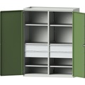 EUROKRAFTpro Schwerlastschrank JUMBO aus Stahlblech, 6 Fachböden, 4 Schubladen 180 mm hoch, lichtgrau/resedagrün