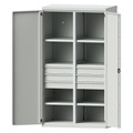 EUROKRAFTpro Schwerlastschrank aus Stahl, 6 Fachböden, 6 Schubladen 120 mm hoch, lichtgrau/lichtgrau