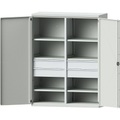 EUROKRAFTpro Schwerlastschrank JUMBO aus Stahlblech, 6 Fachböden, 4 Schubladen 180 mm hoch, lichtgrau/lichtgrau