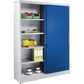 EUROKRAFTbasic Schiebetürenschrank, Stahlkorpus, HxBxT 1950 x 1500 x 500 mm, grau/blau