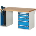 EUROKRAFTpro Werkbank, Baukastensystem, 5 Schubladen, 1 Schraubstock linksseitig, BxT 1500 x 900 mm