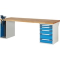 EUROKRAFTpro Werkbank, Baukastensystem, 5 Schubladen, 1 Schraubstock linksseitig, BxT 2500 x 900 mm