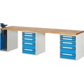 EUROKRAFTpro Werkbank, Baukastensystem, 10 Schubladen, 1 Schraubstock linkseitig, BxT 3000 x 700 mm