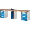 EUROKRAFTpro Werkbank, Baukastensystem, 10 Schubladen, 1 Schraubstock mittig, BxT 3000 x 700 mm