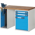 EUROKRAFTpro Werkbank, Baukastensystem, 2 Schubladen, 1 Tür, 1 Schraubstock linksseitig, BxT 1250 x 700 mm