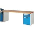 EUROKRAFTpro Werkbank, Baukastensystem, 2 Schubladen, 1 Tür, 1 Schraubstock linksseitig, BxT 2500 x 700 mm