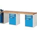 EUROKRAFTpro Werkbank, Baukastensystem, 4 Schubladen, 2 Türen, 1 Schraubstock linksseitig, BxT 2500 x 700 mm