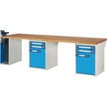 EUROKRAFTpro Werkbank, Baukastensystem, 4 Schubladen, 2 Türen, 1 Schraubstock linksseitig, BxT 3000 x 900 mm