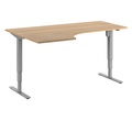 Eckschreibtisch Atlanta, elektrische Höhenverstellung, links, BxT 1800 x 1200 mm, Buche/silber