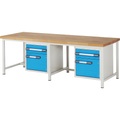eurokraft pro Werkbank, Gestellbauweise, 2 Schubladen 180 mm, 2 Türen 360 mm, extrabreit, BxT 2500 x 900 mm