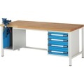 eurokraft pro Werkbank, Gestellbauweise, 4 Schubladen: 2 x 120, 2 x 150 mm, 1 Schrank, BxT 2000 x 900 mm