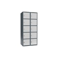 Schließfachschrank Fydor, 5 Fächer, blaugrau / lichtgrau, B 800 mm, 2 Abteile, flache Dachform, Vorhängeschloss