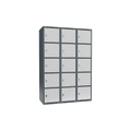 Schließfachschrank Fydor, 5 Fächer, blaugrau / lichtgrau, B 1200 mm, 3 Abteile, flache Dachform, Vorhängeschloss