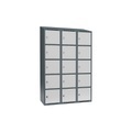 Schließfachschrank Fydor, 5 Fächer, blaugrau / lichtgrau, B 1200 mm, 3 Abteile, schräge Dachform, Vorhängeschloss