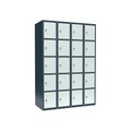 Schließfachschrank Fydor, 5 Fächer, blaugrau / lichtgrau, B 1200 mm, 4 Abteile, flache Dachform, Vorhängeschloss