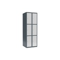 Schließfachschrank Fydor, 3 Fächer, blaugrau / lichtgrau, B 600 mm, 2 Abteile, flache Dachform, Zylinderschloss