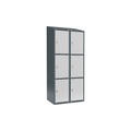 Schließfachschrank Fydor, 3 Fächer, blaugrau / lichtgrau, B 800 mm, 2 Abteile, schräge Dachform, Vorhängeschloss