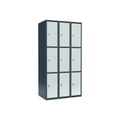 Schließfachschrank Fydor, 3 Fächer, blaugrau / lichtgrau, B 900 mm, 3 Abteile, flache Dachform, Vorhängeschloss