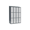 Schließfachschrank Fydor, 3 Fächer, blaugrau / lichtgrau, B 1200 mm, 4 Abteile, schräge Dachform, Vorhängeschloss