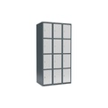Schließfachschrank Fydor, 4 Fächer, blaugrau / lichtgrau, B 900 mm, 3 Abteile, flache Dachform, Zylinderschloss