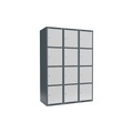 Schließfachschrank Fydor, 4 Fächer, blaugrau / lichtgrau, B 1200 mm, 3 Abteile, flache Dachform, Zylinderschloss